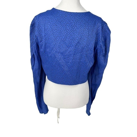 Zara Blue Black Polka Dot Long Sleeve Crop Top Women’s Size XL - Picture 5 of 14